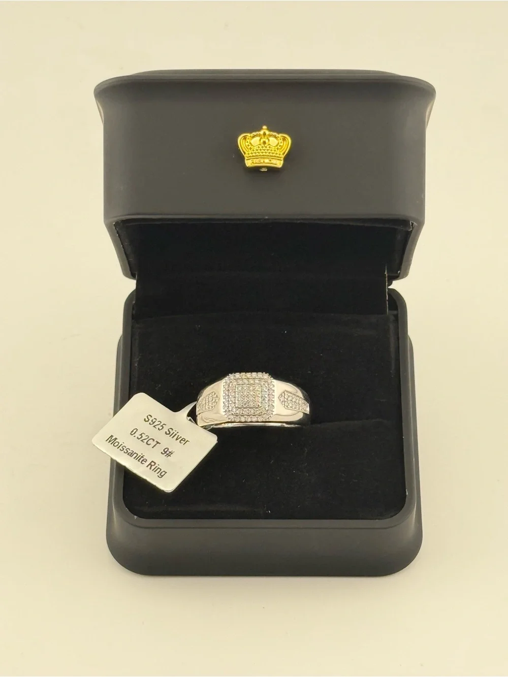Men's 0.52 CT Moissanite Signet Ring 925 Sterling Silver Rhodium Plated Sz 9